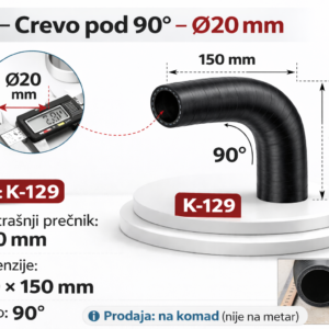 Crevo pod 90° Ø20 mm - 150x150mm